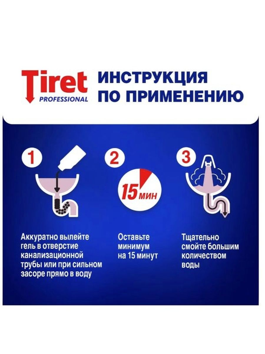 Гель Tiret Профессионал для устранения засоров в канализационных трубах 1 л. Набор 5 шт.