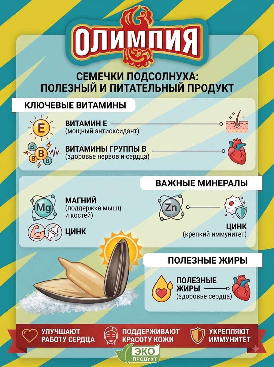 Семечки обжаренные отборные полосатые с солью "Олимпия" 100г х 10шт.