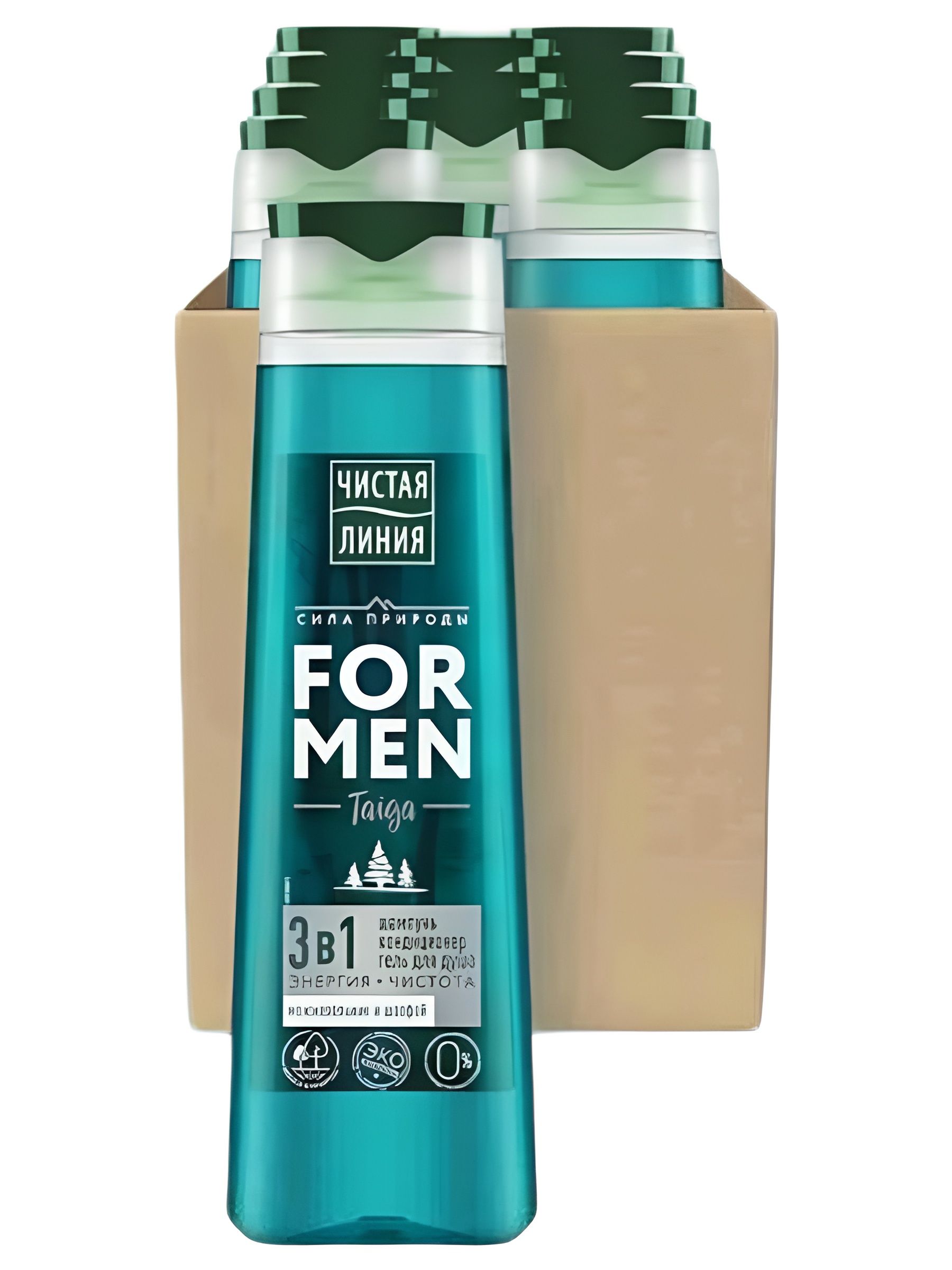 Гель для душа и шампунь с кондиционером Чистая Линия For Men (для мужчин) Энергия и чистота 3в1, 400 мл, 12 шт