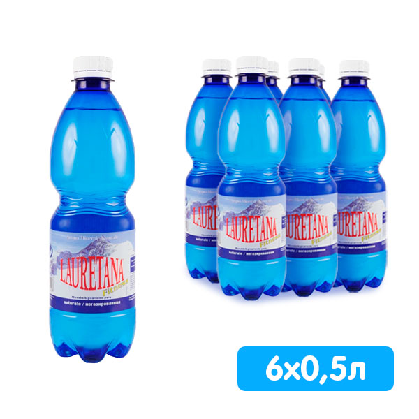 Вода Lauretana 0.5 литра, без газа, пэт, 6 шт. в уп.