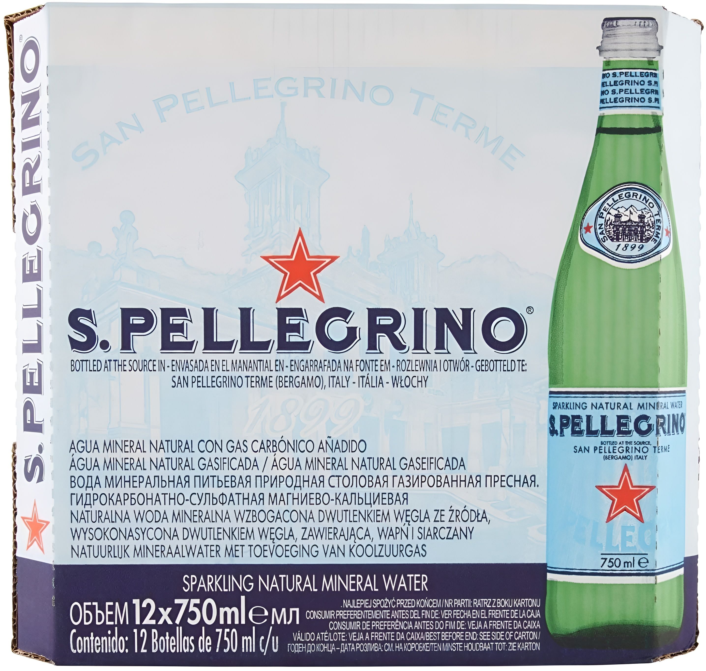 Вода питьевая минеральная газированная S. Pellegrino газ 0,75л./12шт