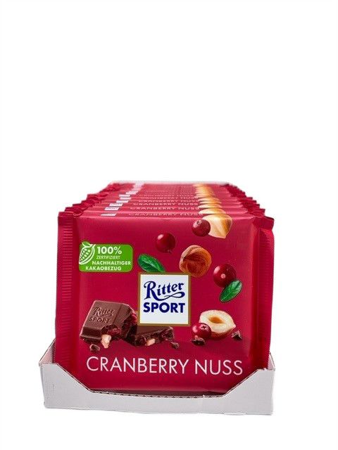 Шоколад молочный Ritter Sport лесной орех и клюква, 100г. Набор 6 шт.