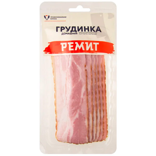 Грудинка Домашняя Ремит варёно-копчёная нарезка 150 гр