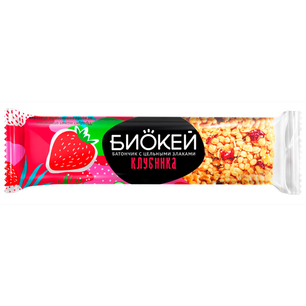 Батончик Биокей с клубникой и цельными злаками 25 гр