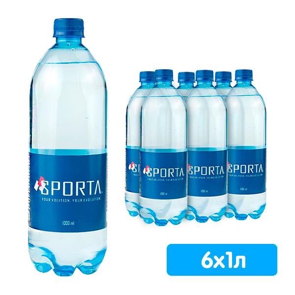Вода Sporta 1 литр, без газа, пэт, 6 шт. в уп.