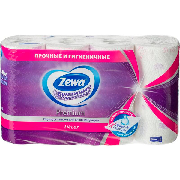 Бумажные полотенца Zewa Premium Декор с рисунком 2 слоя (4 шт)