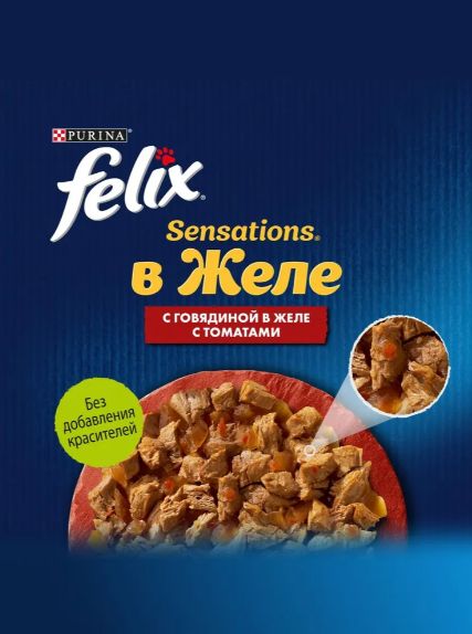 Влажный корм Felix Sensations для кошек желе, говядина с томатами, 75 г х 26 шт.