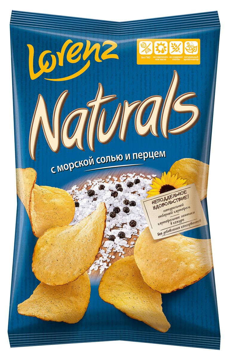 Чипсы Naturals Lorenz Морская соль и перец, 100г. Упаковка 25шт. Набор 4 упаковки.