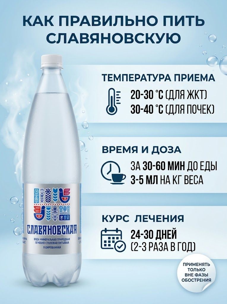 Вода лечебно-столовая Славяновская 1литр, газ, пэт х 12 шт.