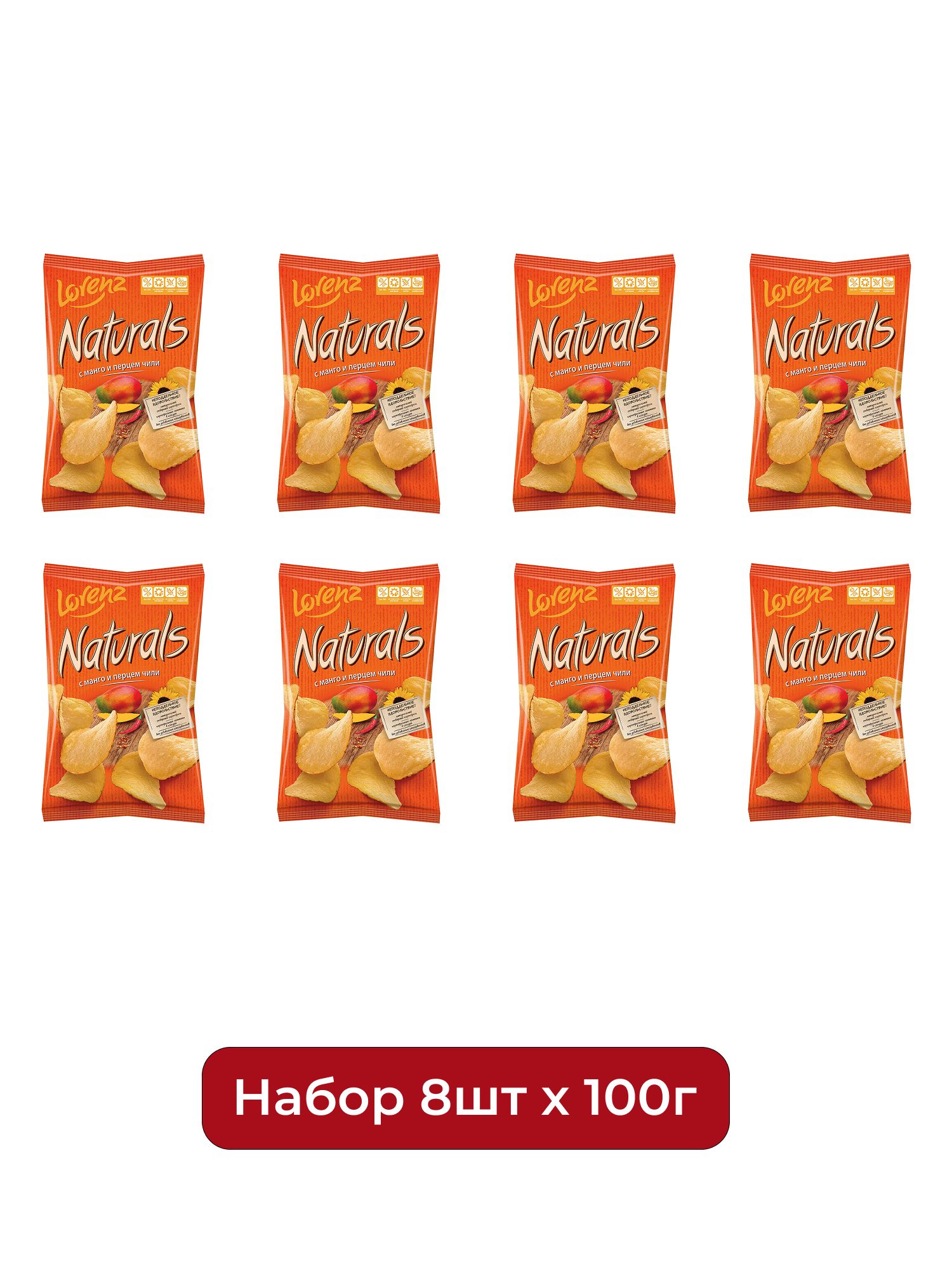Чипсы Naturals манго и чили, 100г х 8шт.