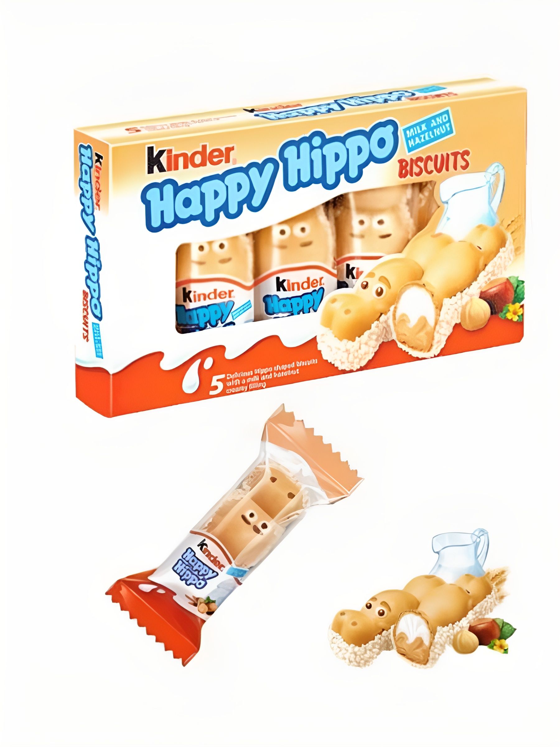 Печенье, шоколадно - молочное, с ореховой начинкой Kinder Hippo Milk Hazelnuts Biscuits (103,5 грамм). 10 шт.