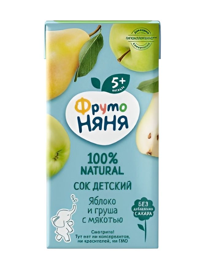 Сок детский ФрутоНяня Яблоко и Груша с мякотью, 200мл (Упаковка 18 шт)