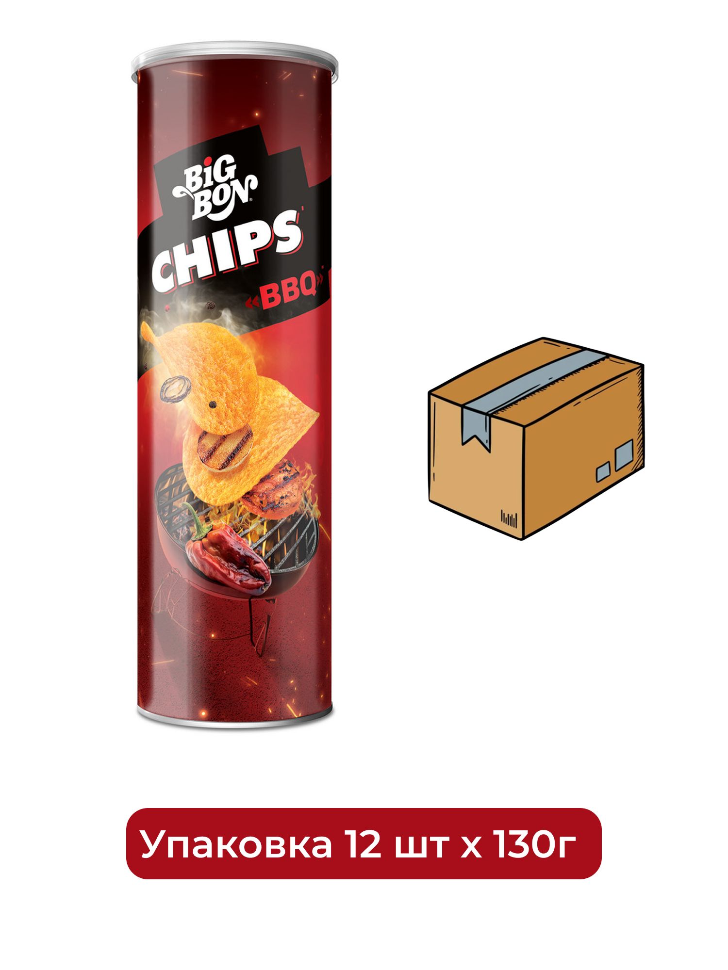 Чипсы Big Bon барбекю, 130г х 48шт.