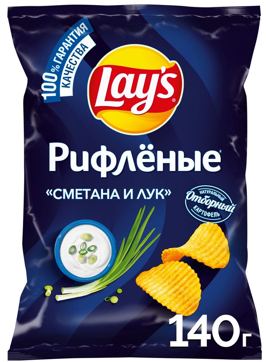 Чипсы Lay's Max рифленые Сметана и лук, 140г. Упаковка 19шт. Набор 4 упаковки.