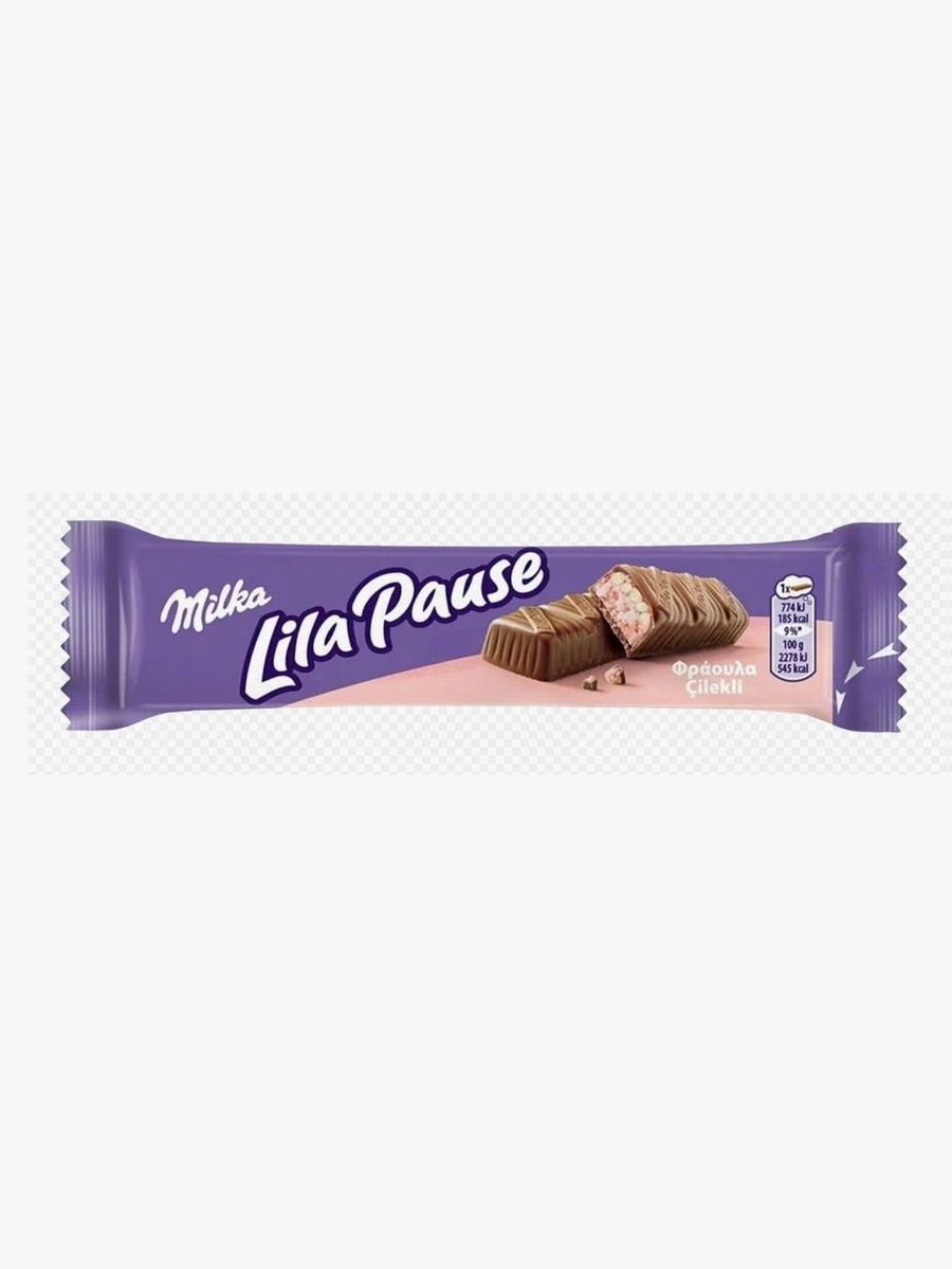 Шоколадный батончик Milka Lila Strawberry Pause (34 грамма). 25 шт