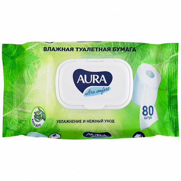 Влажная туалетная бумага Aura Ultra Comfort 80 шт