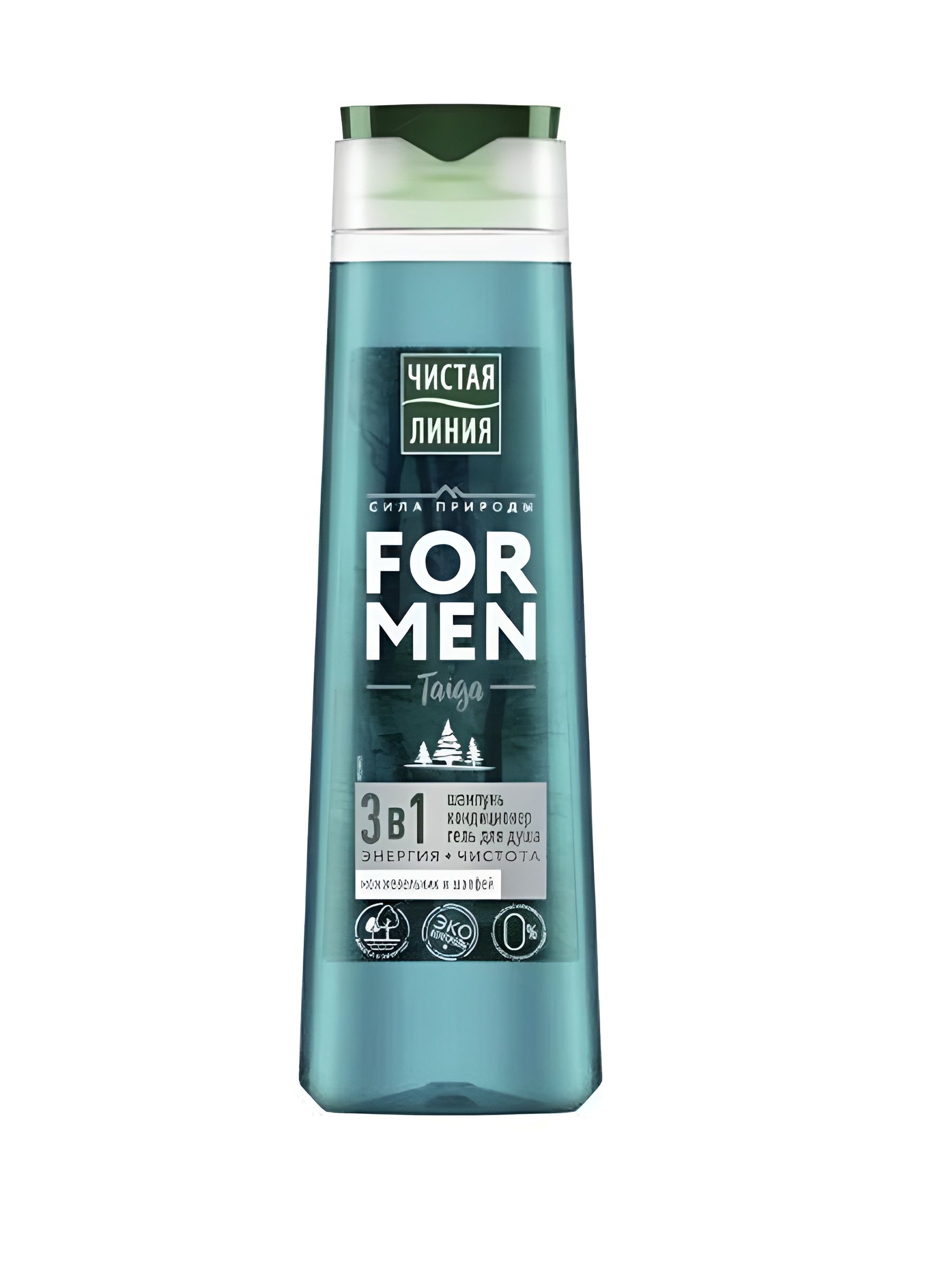 Гель для душа и шампунь с кондиционером Чистая Линия For Men (для мужчин) Энергия и чистота 3в1, 400 мл