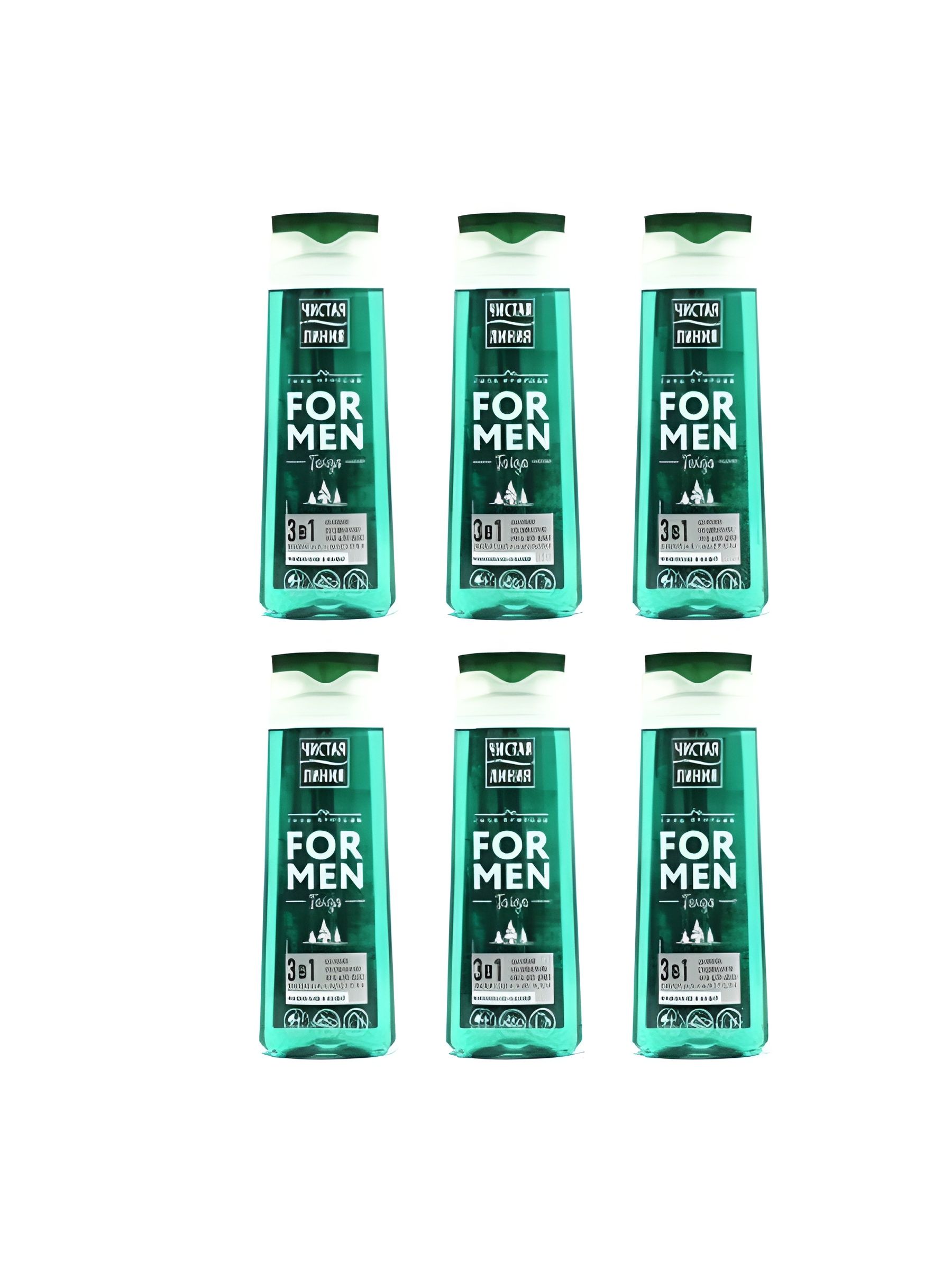 Гель для душа и шампунь с кондиционером Чистая Линия For Men (для мужчин) Энергия и чистота 3в1, 400 мл, 6 шт