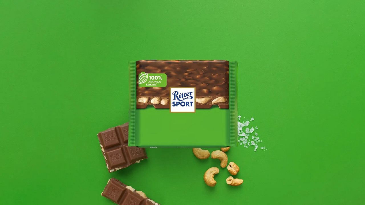 Шоколад Ritter Sport молочный кешью, 100г. Набор 12 шт.