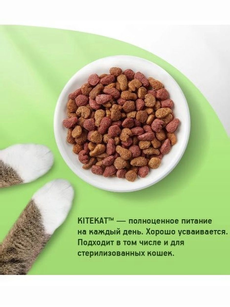 Сухой корм KITEKAT для взрослых кошек Телятинка Аппетитная, 15кг