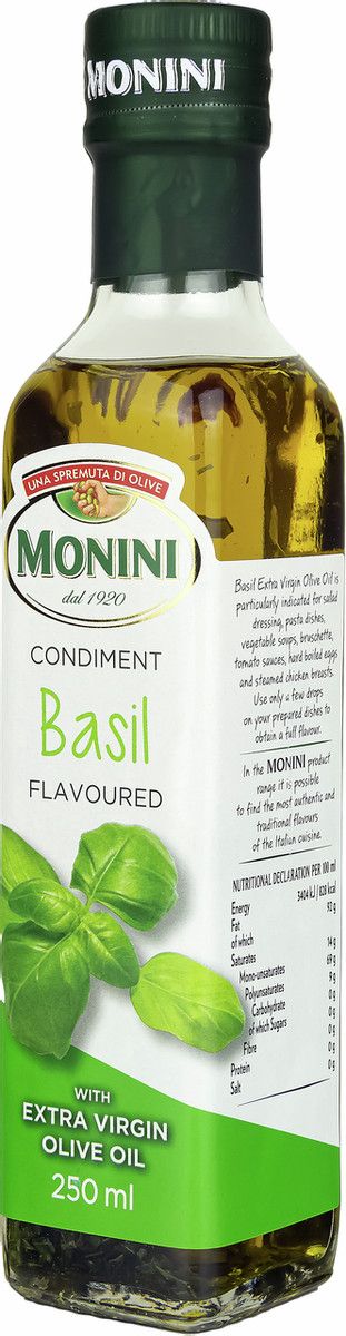 Масло оливковое Monini с базиликом Extra Virgin нерафинированное, 250мл х 6шт.