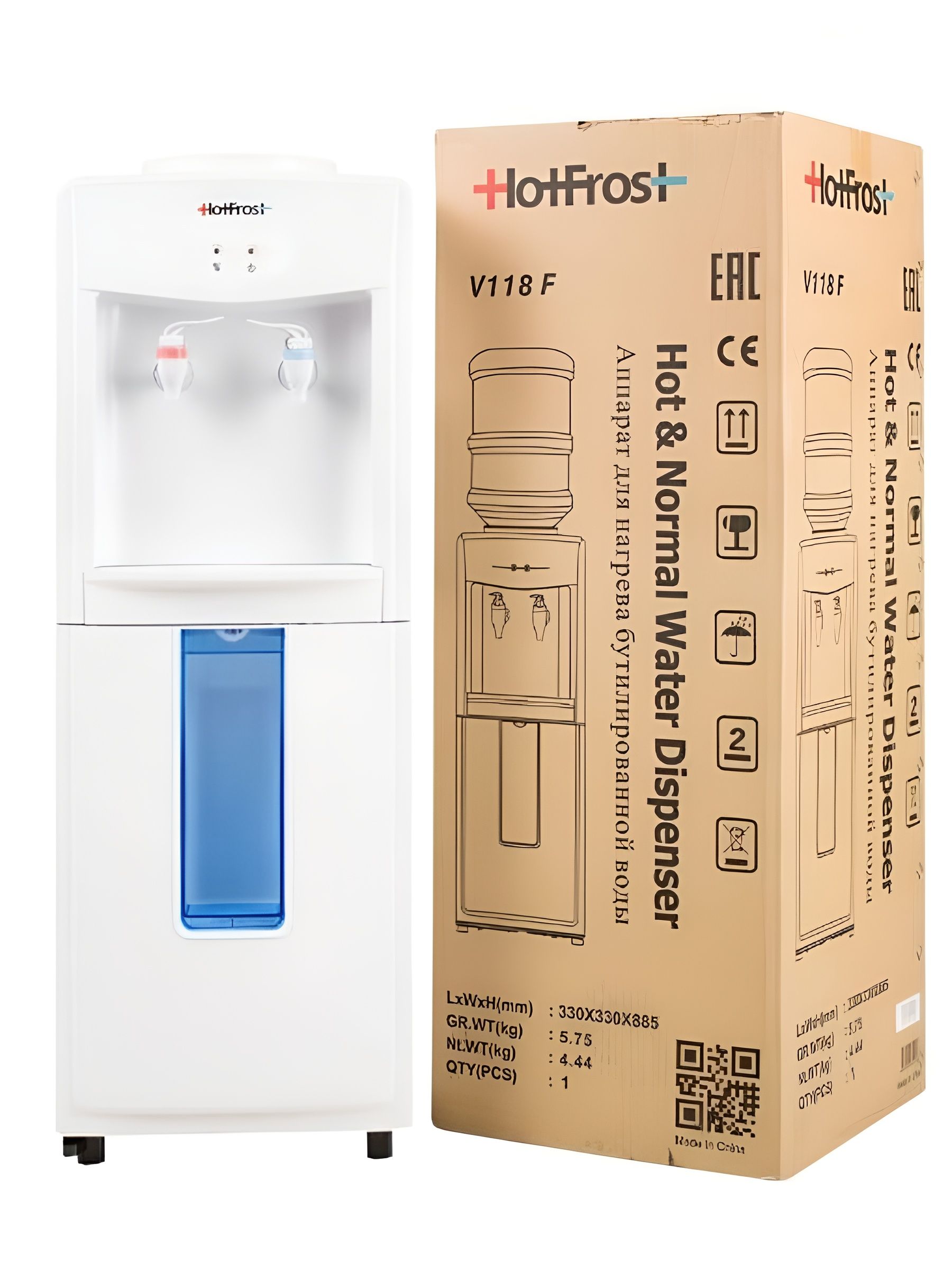 HotFrost Кулер для воды V118F напольный, со шкафчиком для стаканчиков, с нагревом
