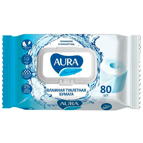 Влажная туалетная бумага Aura Ultra Comfort 80 шт