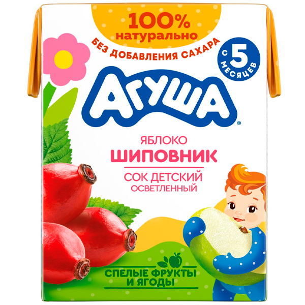 Сок Агуша яблоко-шиповник 0.2 литра, 18 шт. в уп.