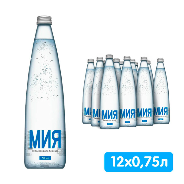 Вода Мия 0.75 литра, без газа, стекло, 12 шт. в уп.