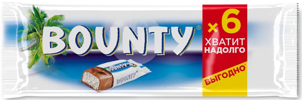 Батончик шоколадный Bounty 27.5г х 6шт, 165г. Упаковка 28 шт.