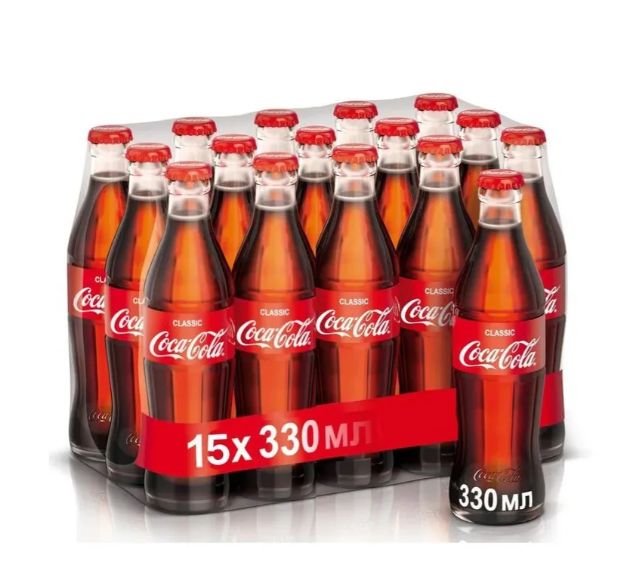 Газированный напиток Coca-Cola в стекле, 0,33 л (15шт в упаковке)
