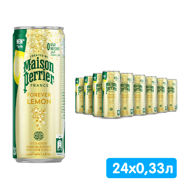 Вода Perrier с соком лимона без сахара 0.33 литра, газ, ж/б, 24 шт. в уп.