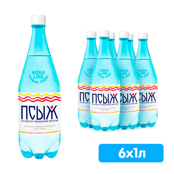 Вода Псыж лечебно-столовая 1 литр, газ, пэт, 6 шт. в уп.