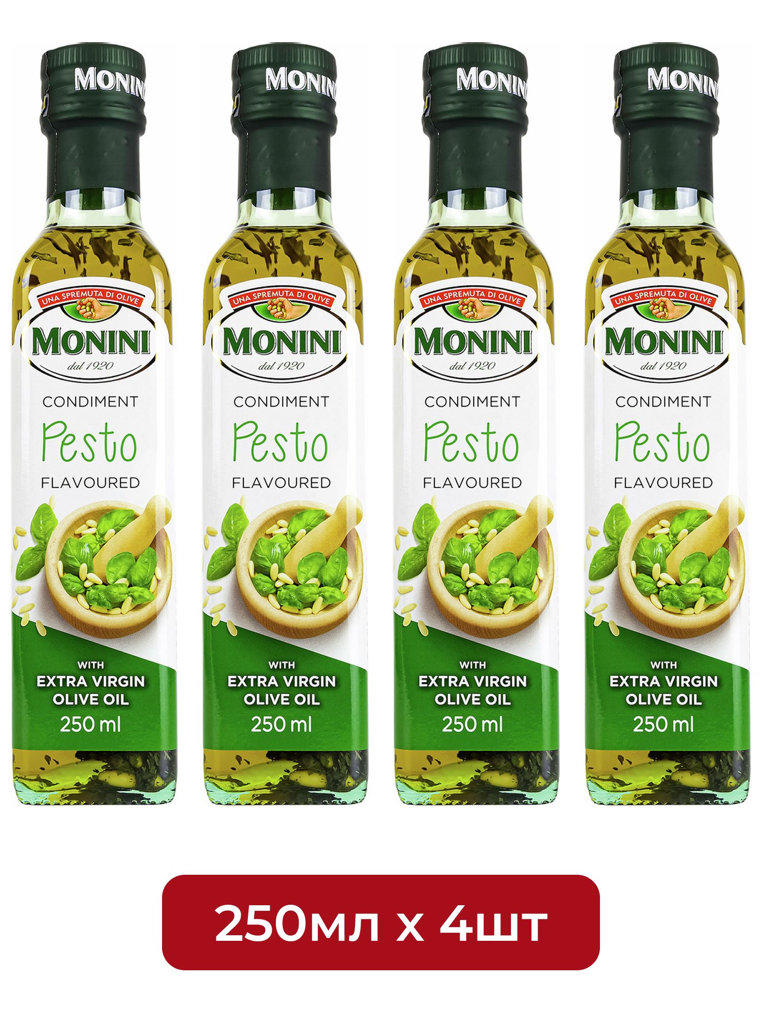 Масло оливковое Monini с песто Extra Virgin нерафинированное, 250мл х 4шт.