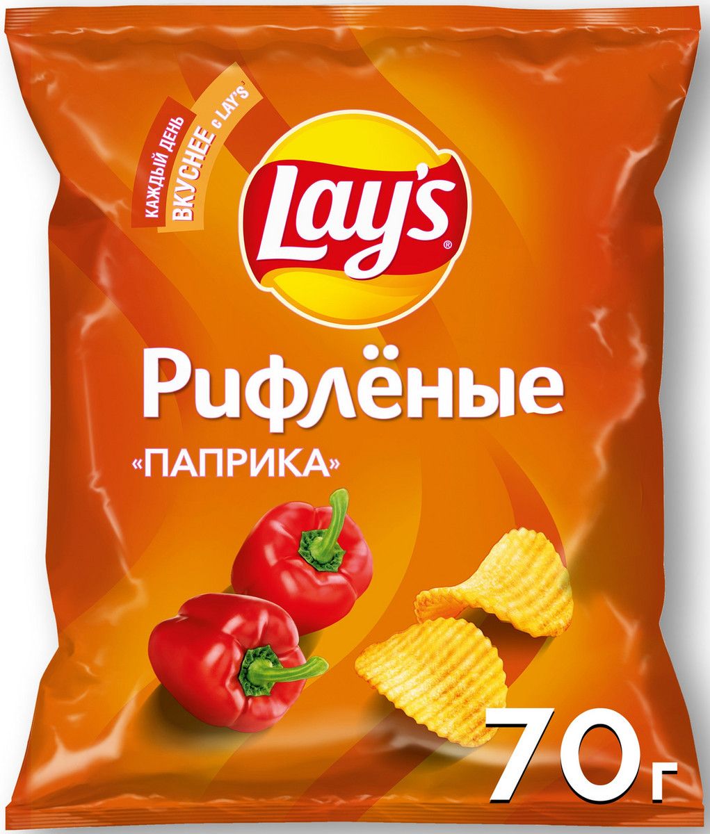 Чипсы Lay's рифленые Паприка, 70г. Упаковка 25 шт. Набор 2 упаковки.