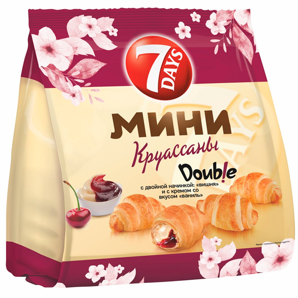 Круассаны 7Days Мини Double с двойной начинкой вишня-ваниль 265 гр