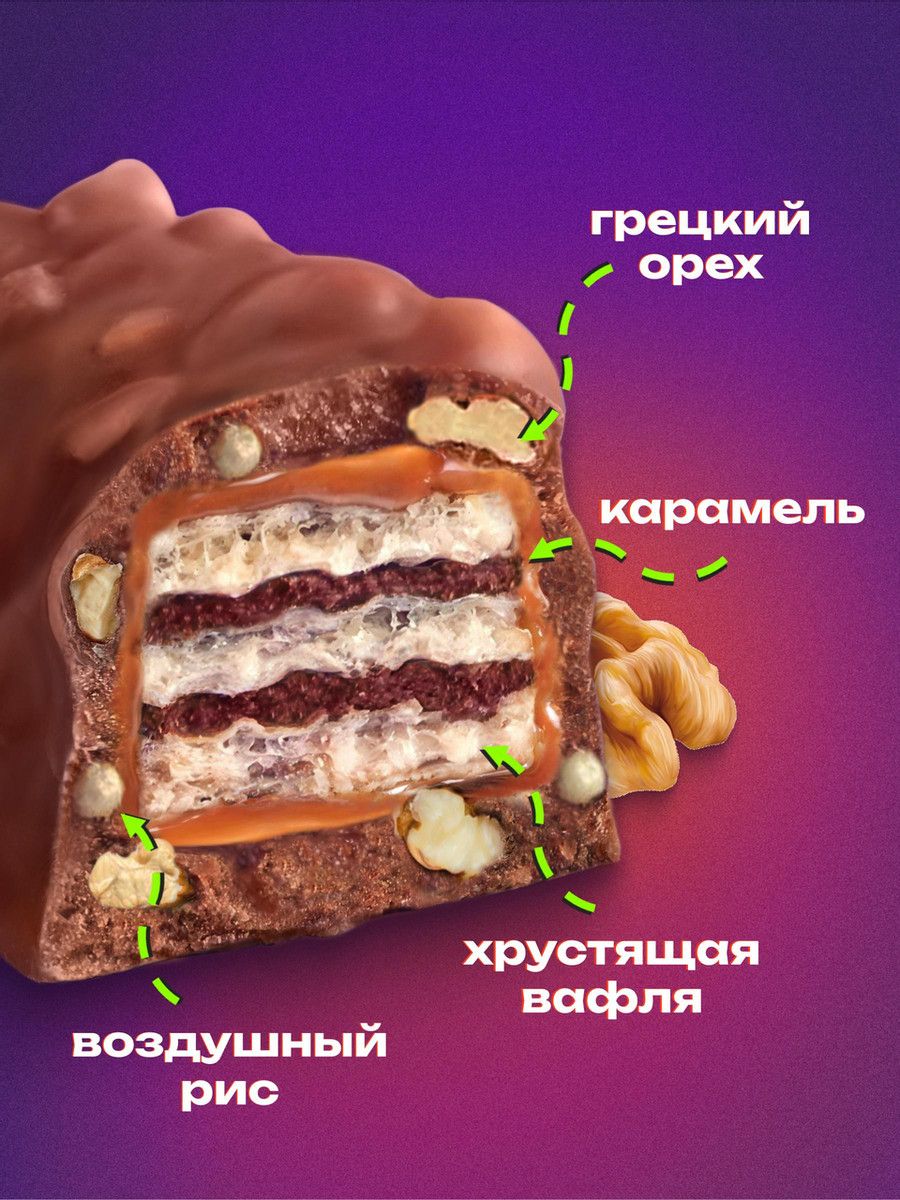 Батончик Picnic Грецкий орех шоколадный, 76г x 30 шт