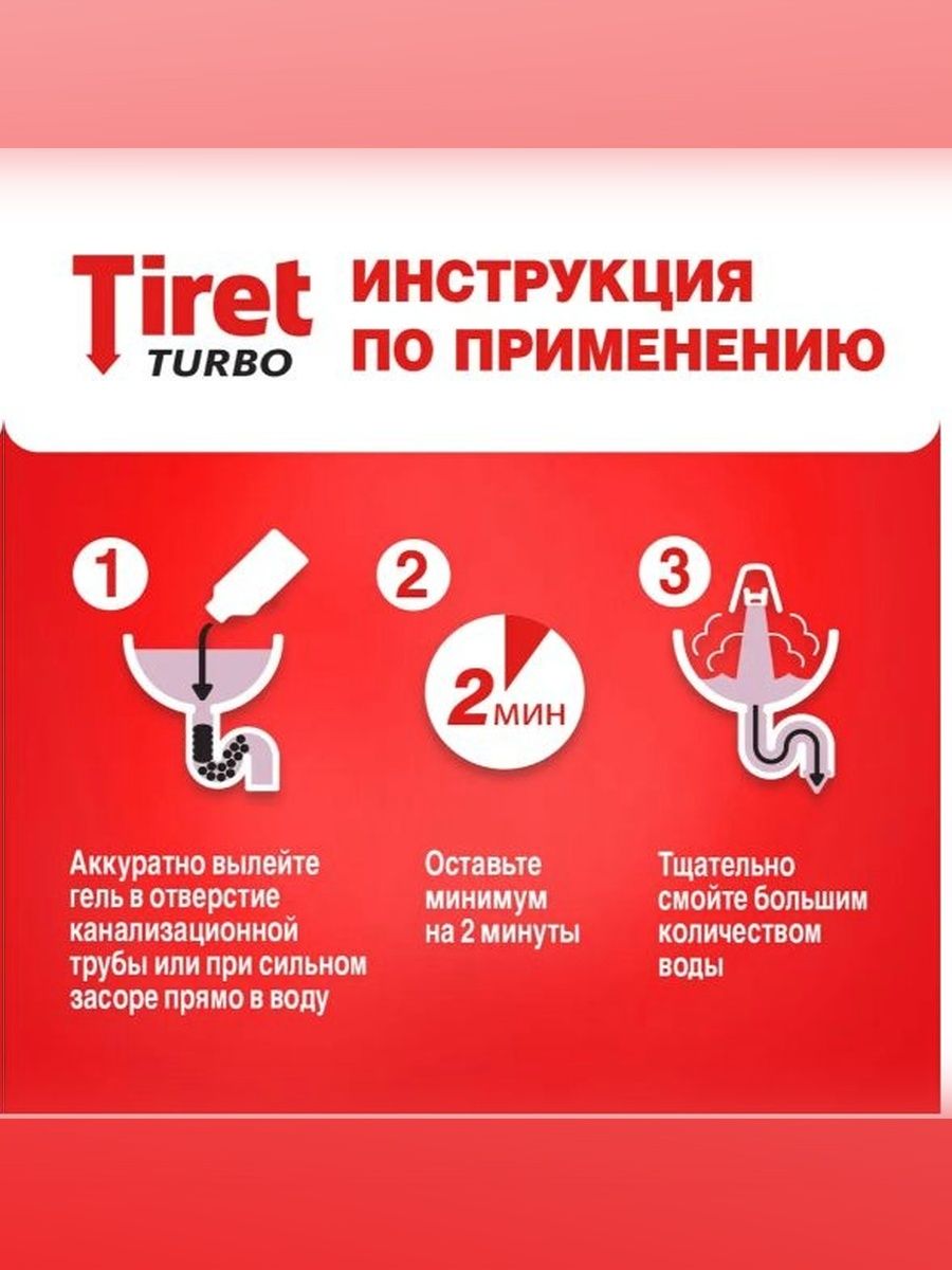 Гель Tiret Turbo для удаления засоров в канализационных трубах 500 мл