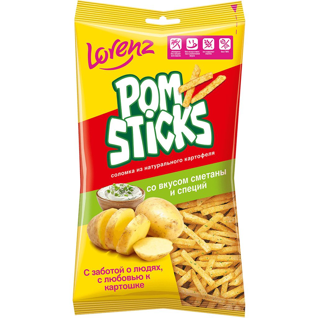 Чипсы Lorenz Pomsticks соломкой Сметана и специи, 100г. Упаковка 20шт. Набор 4 упаковки.
