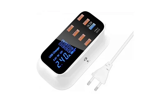 Сетевая зарядка Gurdini HUB 40W - LED 7 USB + 1 USB-C (Белый)