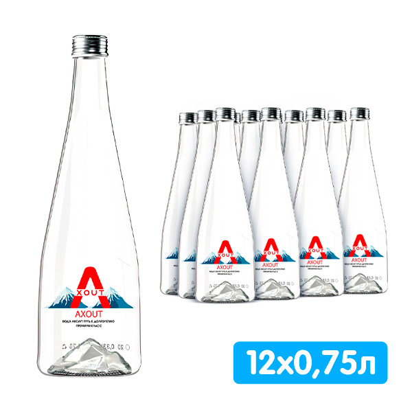 Вода Axout 0.75 литра, без газа, стекло, 12 шт. в уп.