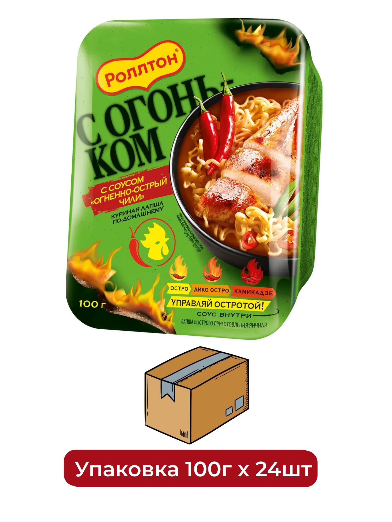Лапша быстрого приготовления Роллтон куриная с соусом чили, 100гх 24 шт.