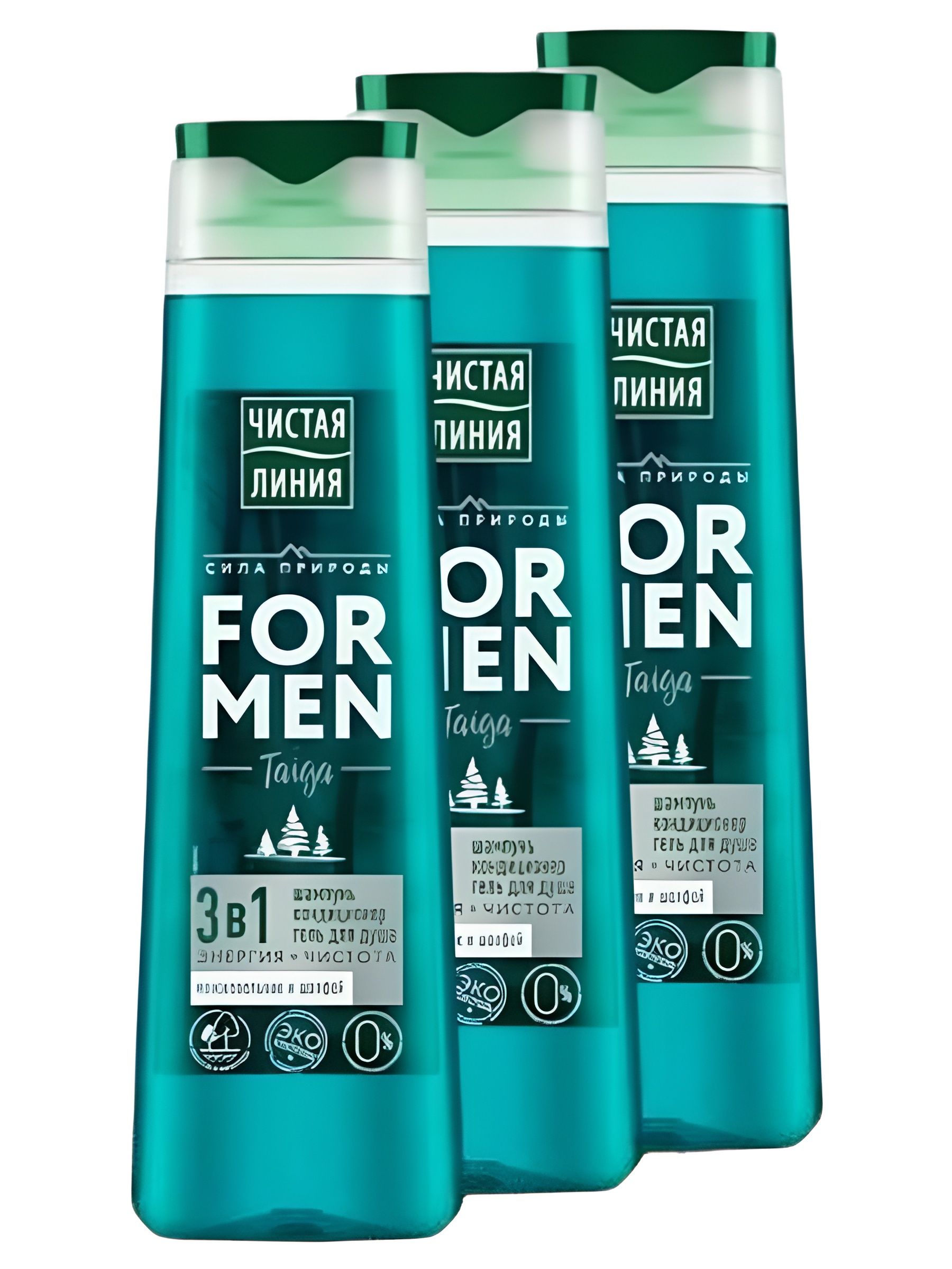 Гель для душа и шампунь с кондиционером Чистая Линия For Men (для мужчин) Энергия и чистота 3в1, 400 мл, 3 шт