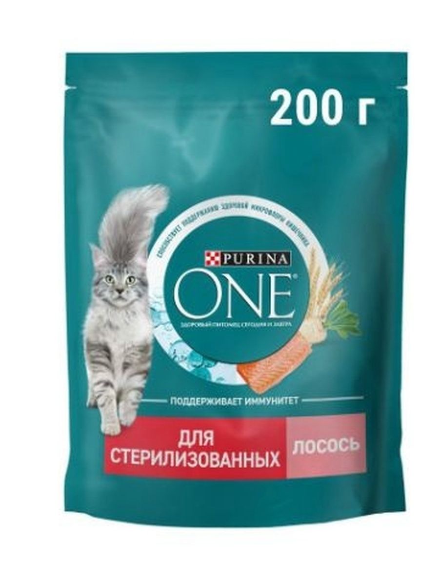 Корм сухой Purina One для стерилизованных кошек с лососем и пшеницей, 200 г
