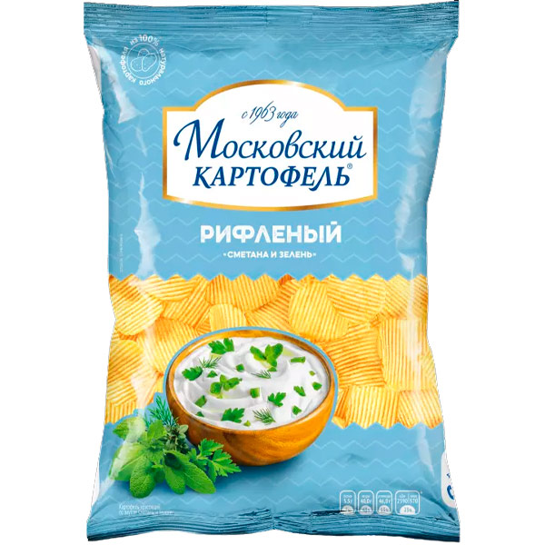 Чипсы Московский картофель рифленые со вкусом сметаны и зелени 60 гр