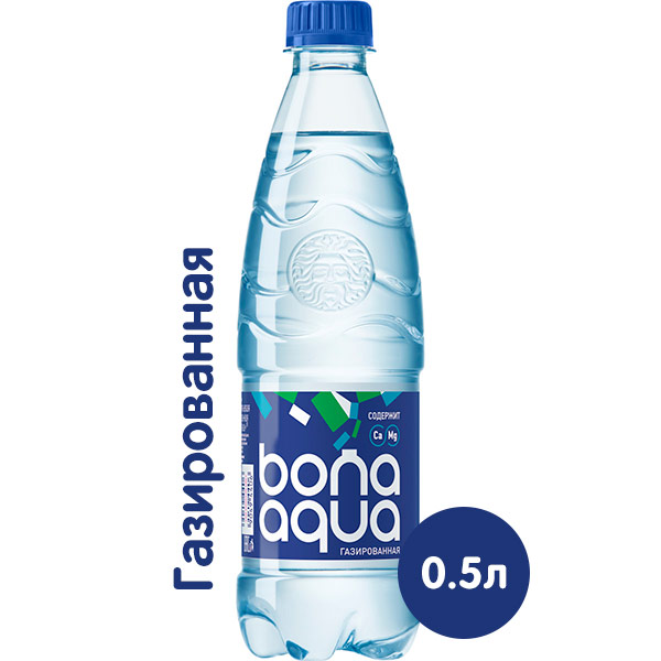 Вода Bona Aqua 0.5 литра, газ, пэт, 24 шт. в уп.