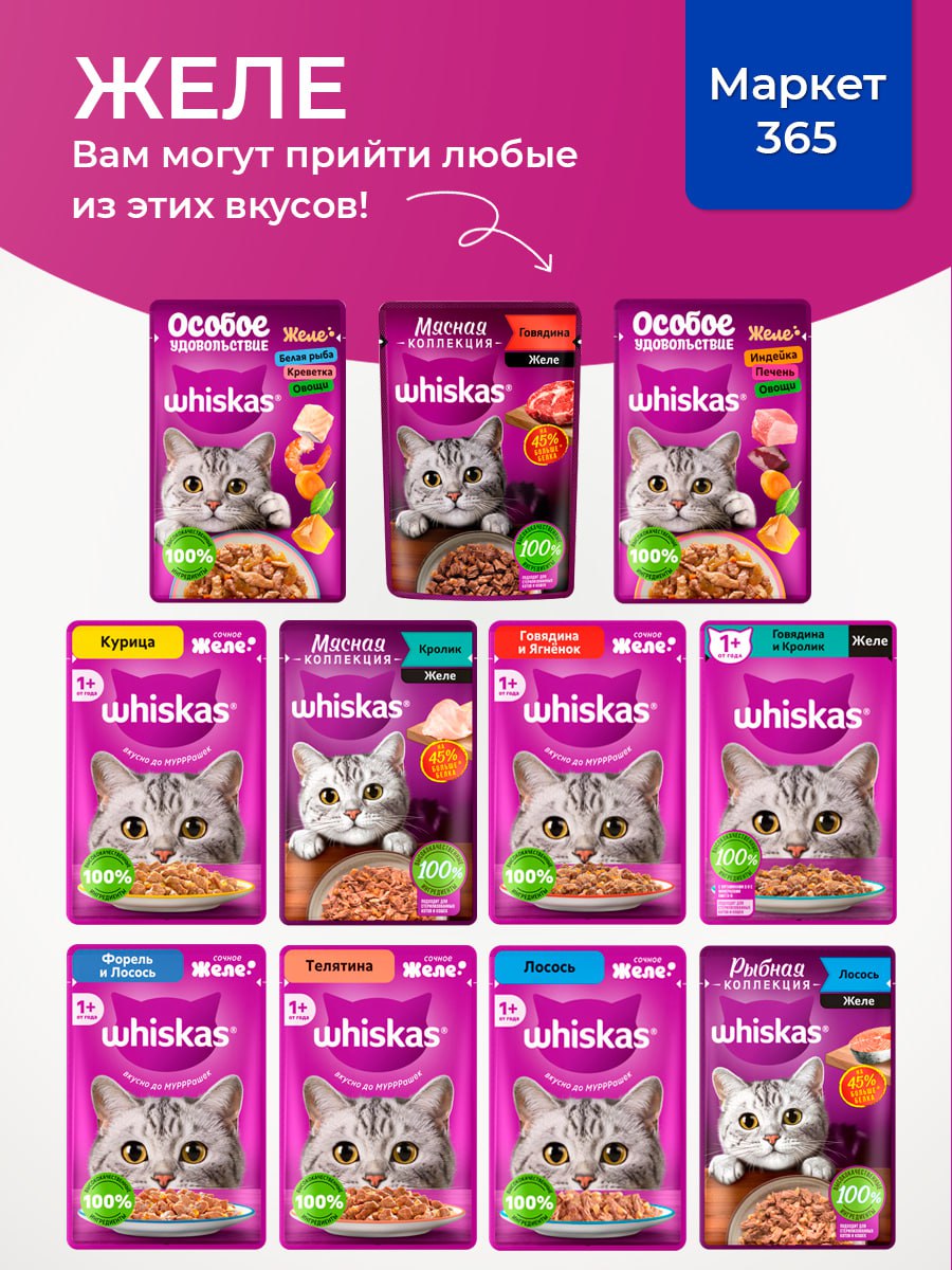 Влажный корм для кошек Whiskas, Рыбная коллекция, лосось в желе 75 г х 28 шт