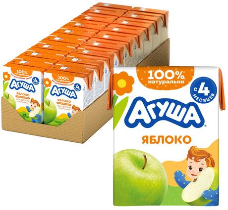 Сок детский Агуша Яблоко с 4 месяцев, 200мл (Упаковка 18 шт)