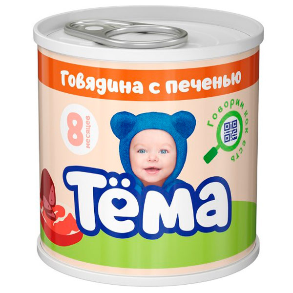 Пюре мясное Тёма говядина с печенью с 8 месяцев 90 гр (12 шт.)