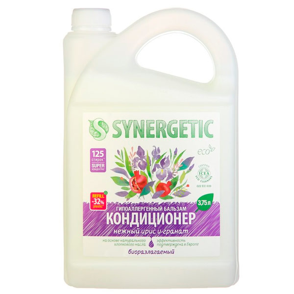 Бальзам кондиционер Synergetic для белья Нежный ирис и гранат биоразлагаемый 3,75 литра